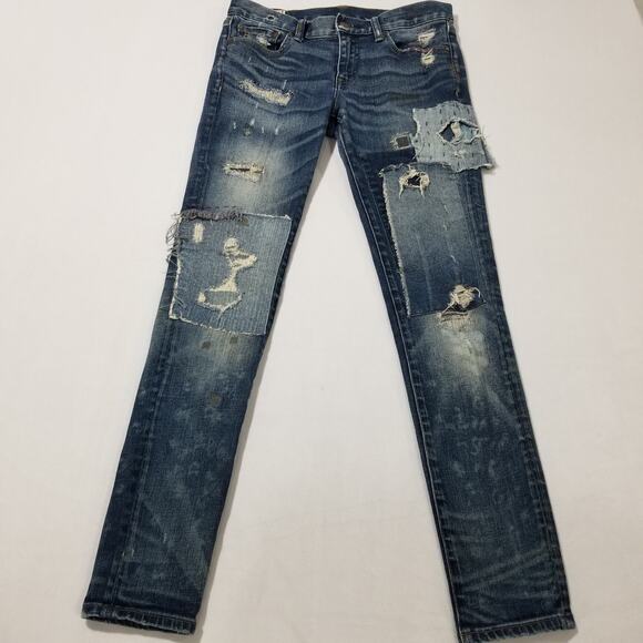 Polo Ralph Lauren Jeans 29 Tompkins Patches Distressed Skater Skinny Band Preppy - Picture 12 of 12